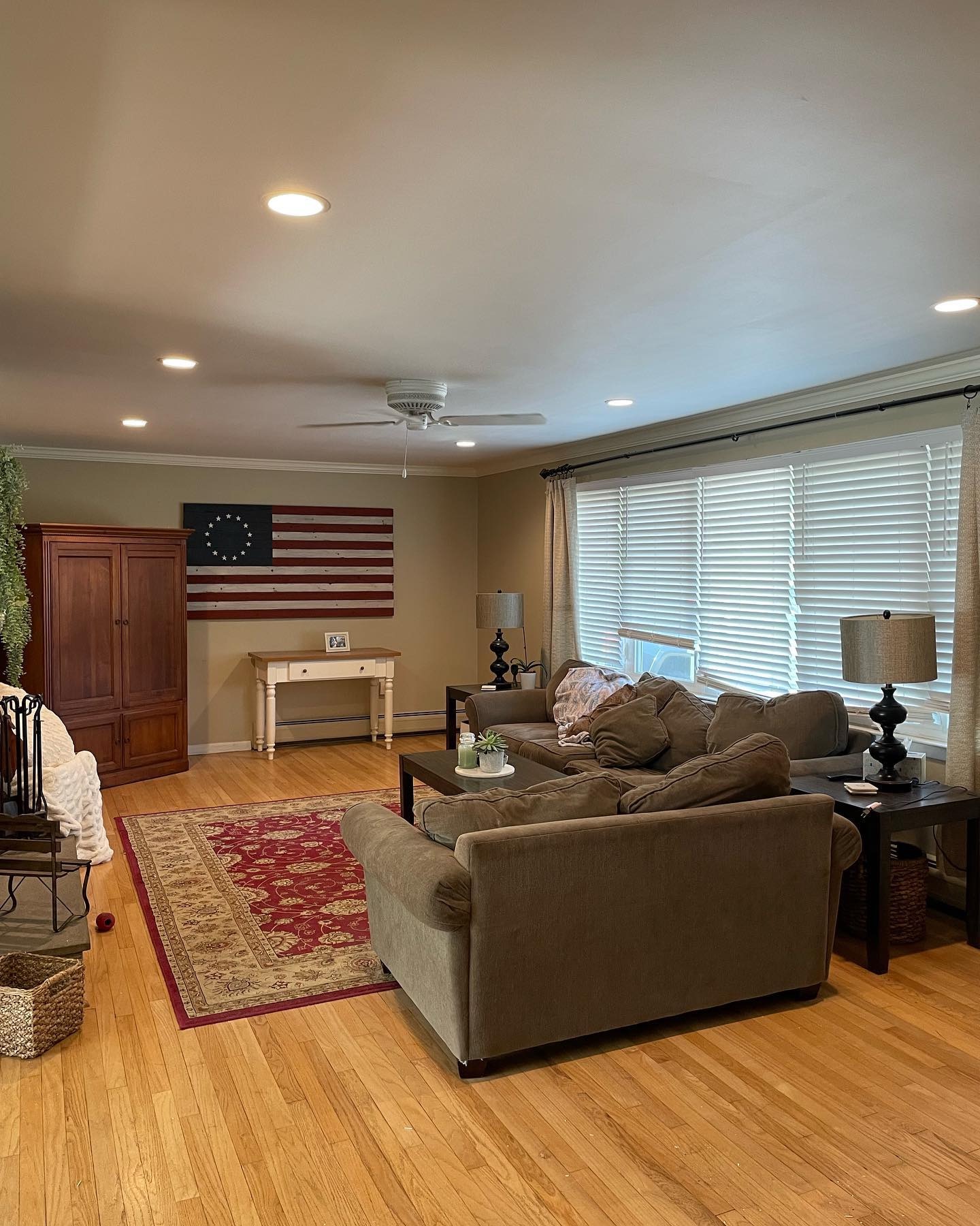 Finished living room with new recessed lighting installed by TLA Electric