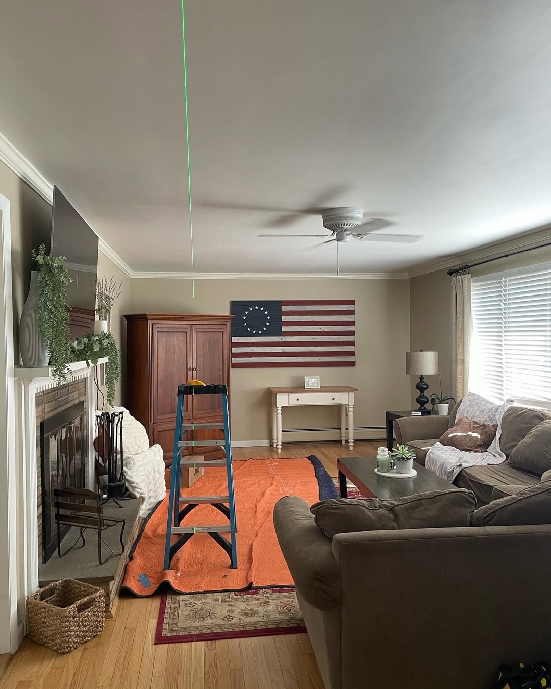 Living room before recessed lighting installation